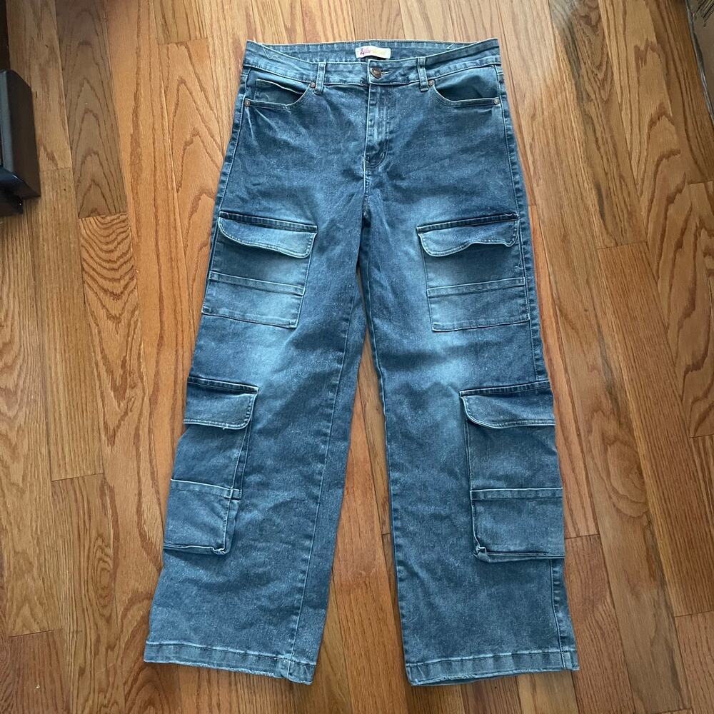 Lilac Sunset Womens 13 Baggy Cargo Jeans Blue Denim Y2K Grunge Casual